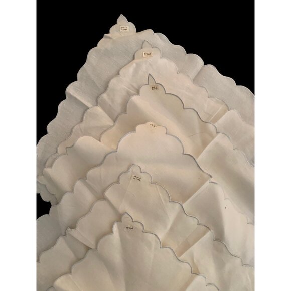 6 Ivory/Taupe Hand Embroidered MADEIRA Cutwork Linen Napkins NOS w Stickers - Picture 8 of 10